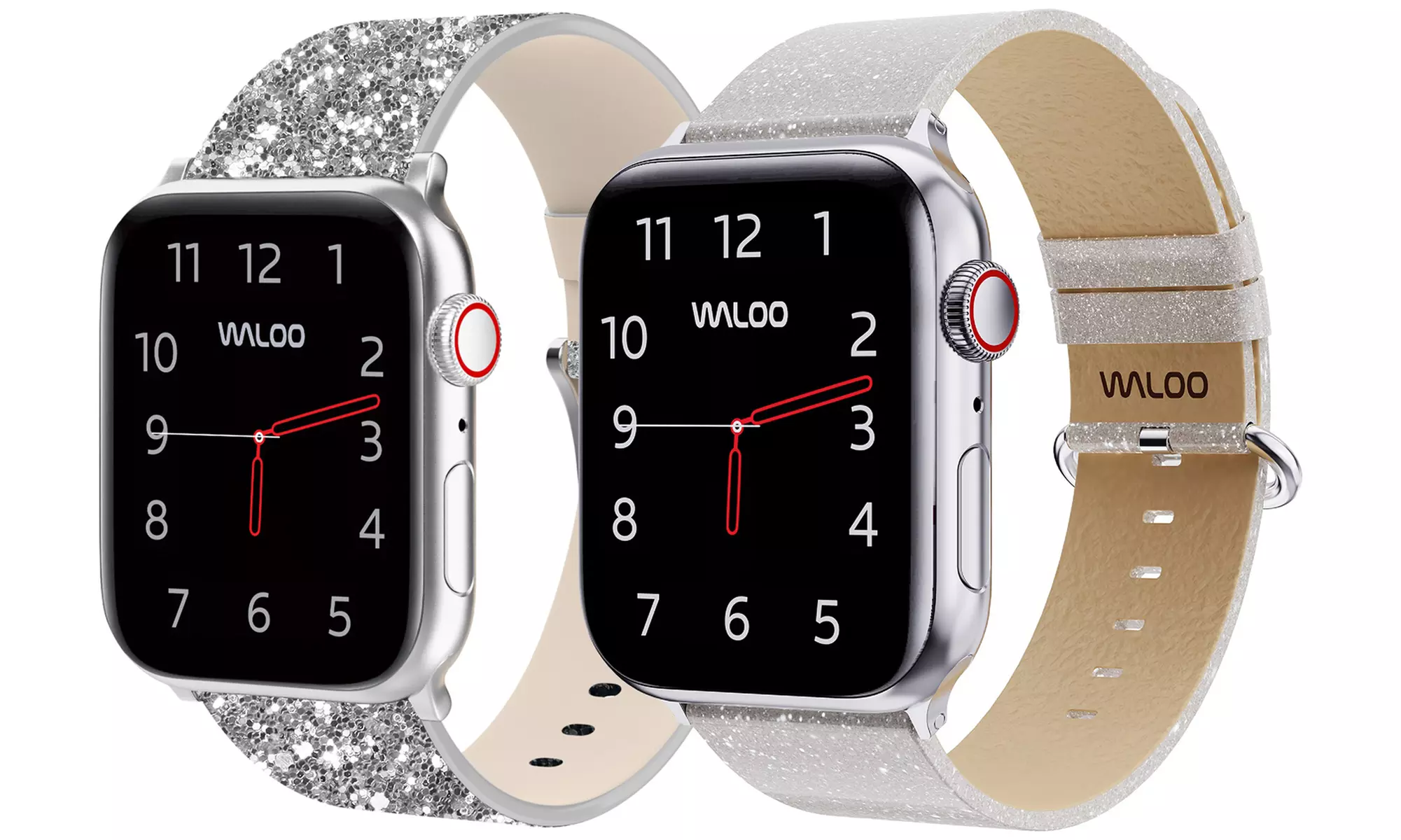 Waloo 2-Pack of Leather Bling and Shiny Brilliance Apple Watch Bands