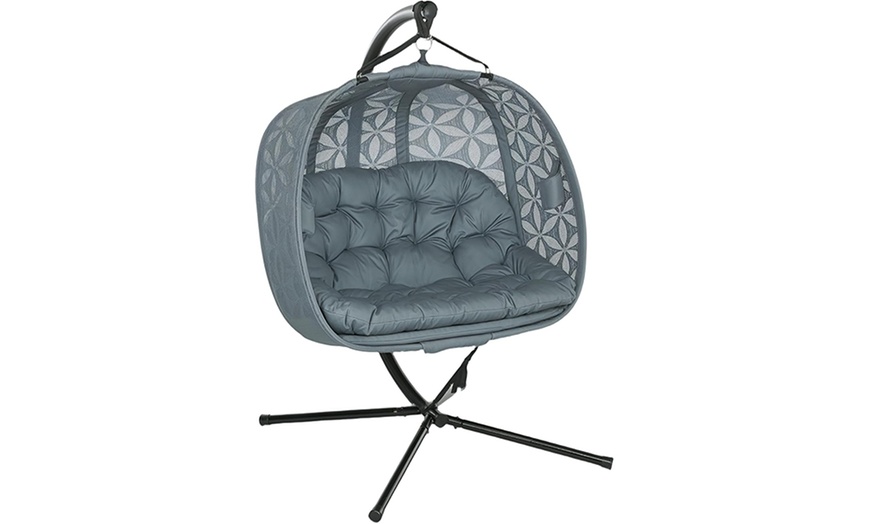 Image 5: Outsunny Outdoor Double Hanging Chair with Cushion