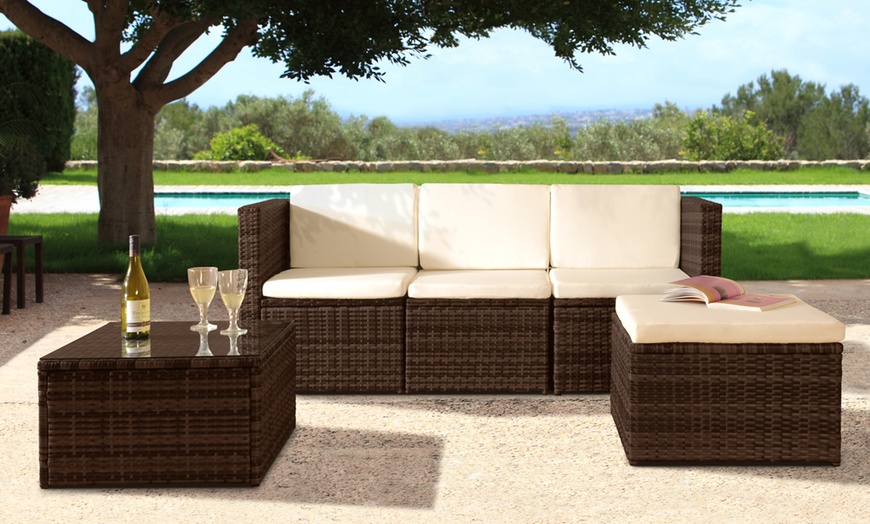 Image 3: Mustique Rattan Effect Sofa and Table Set