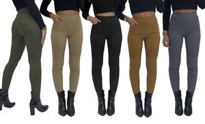 Women's Biker Style Ribbed Knee Skinny Jeggings