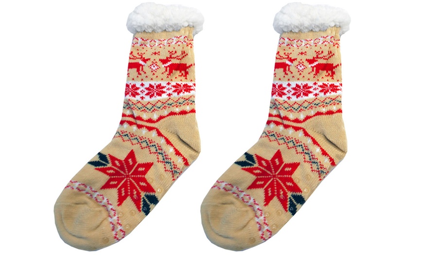 Image 15: Festive Warm Sherpa Fur Slipper Socks