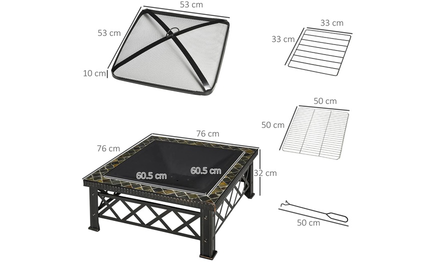 Image 9: Outsunny Square-Shaped Fire Pit Table with Optional Grill Shelf