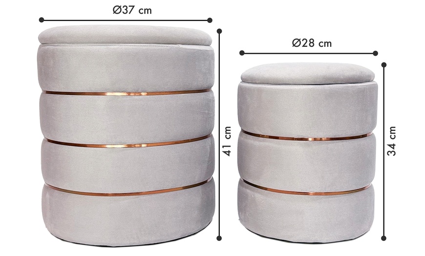 Image 7: 2er-Set zylindrische Samt-Poufs mit Stauraum