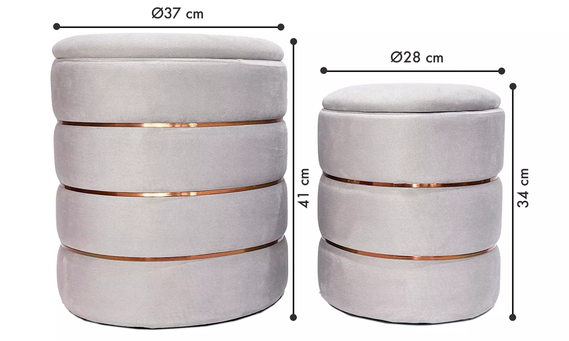 2er-Set zylindrische Samt-Poufs mit Stauraum
