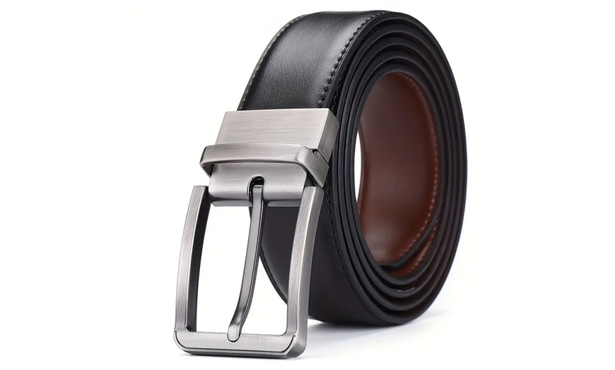 Image 1: Reversible Leather Belt for Men