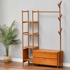 Image 3: Freestanding Bamboo Clothes Rack with Shelves for Storage
