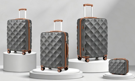 Groupon Unisex Cream Ultralight Abs Diamond Suitcase: /One Of Each Size/Four