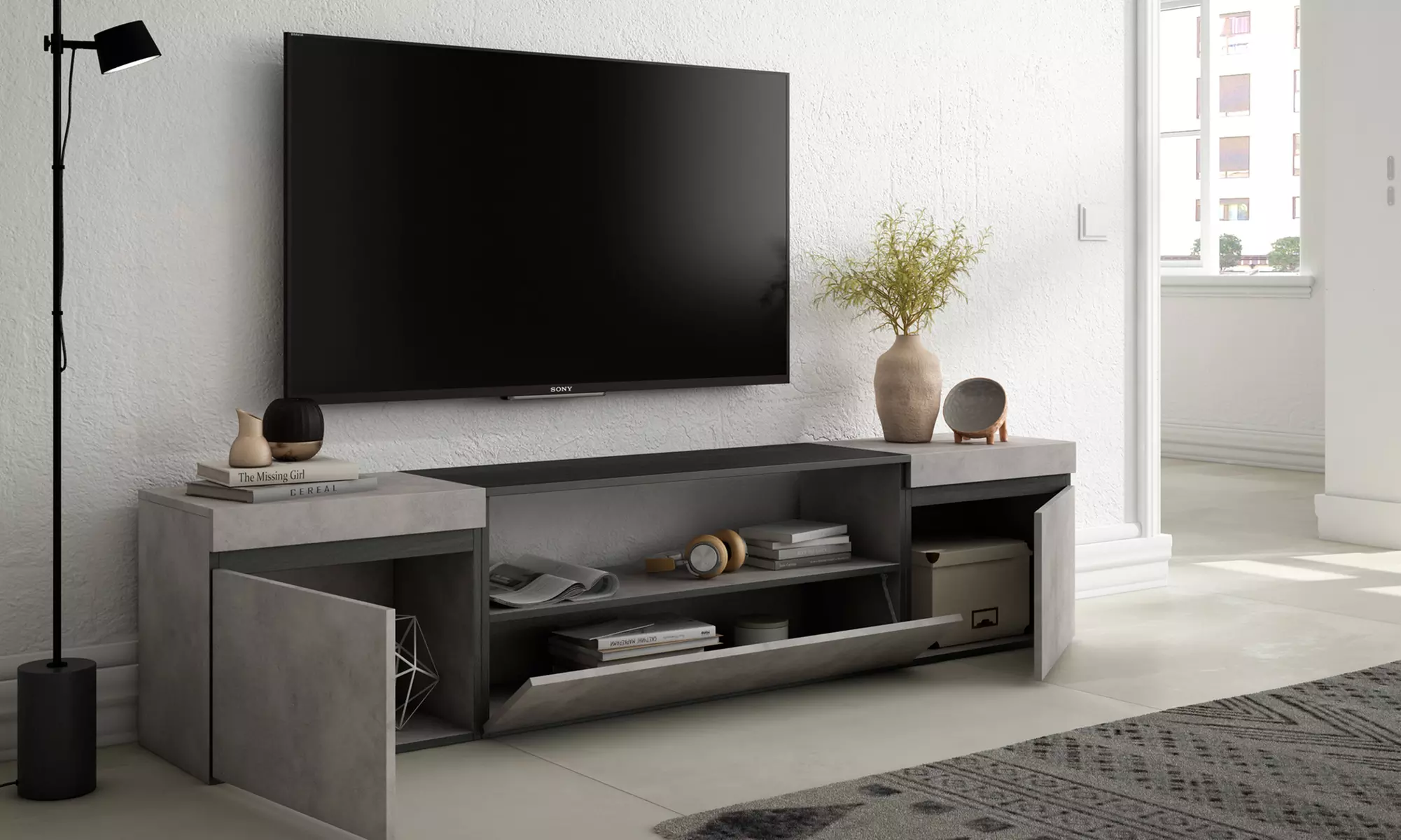 Mueble TV avec cheminée électrique ou espace de rangement