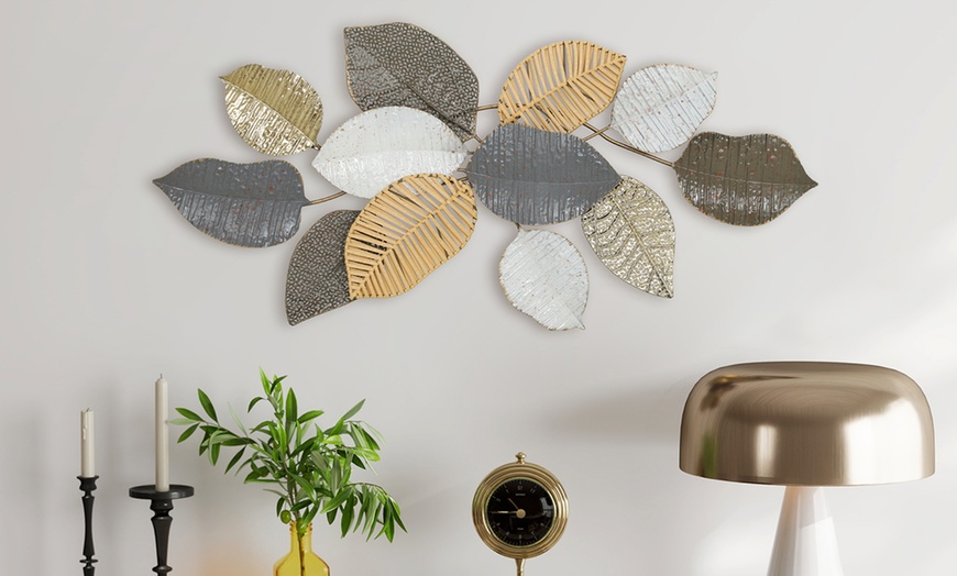 Image 3: HomCom Metal Wall Art Decor - Gold and Silver Textured Wall Hanging