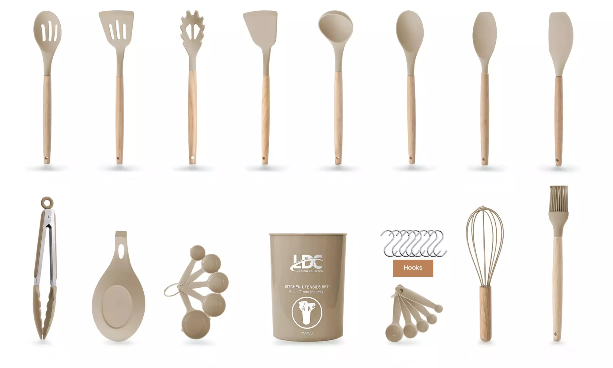 Lux Decor Silicone Kitchen Utensils Set Heat Resistant 35-Pcs Cooking Tools