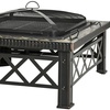 Image 3: Outsunny Square-Shaped Fire Pit Table with Optional Grill Shelf