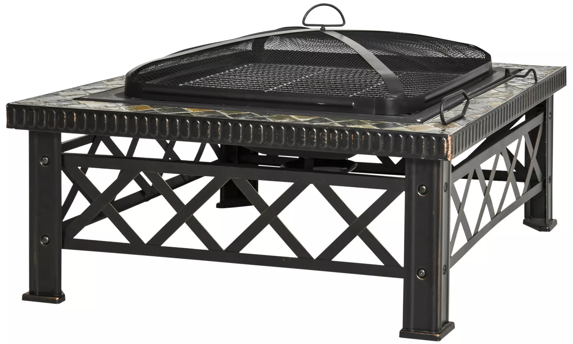 Outsunny Square-Shaped Fire Pit Table with Optional Grill Shelf