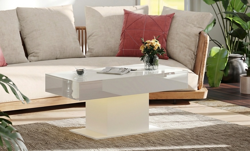 Image 9: HOMCOM Extendable Coffee Table with LED Lighting