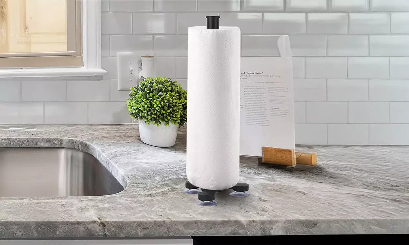 Kitchen Paper Towel Holder Countertop with Base Suction Cups Roll Organizer
