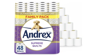 48 or 96 Rolls of Andrex Supreme Quilts 3 Ply Toilet Paper