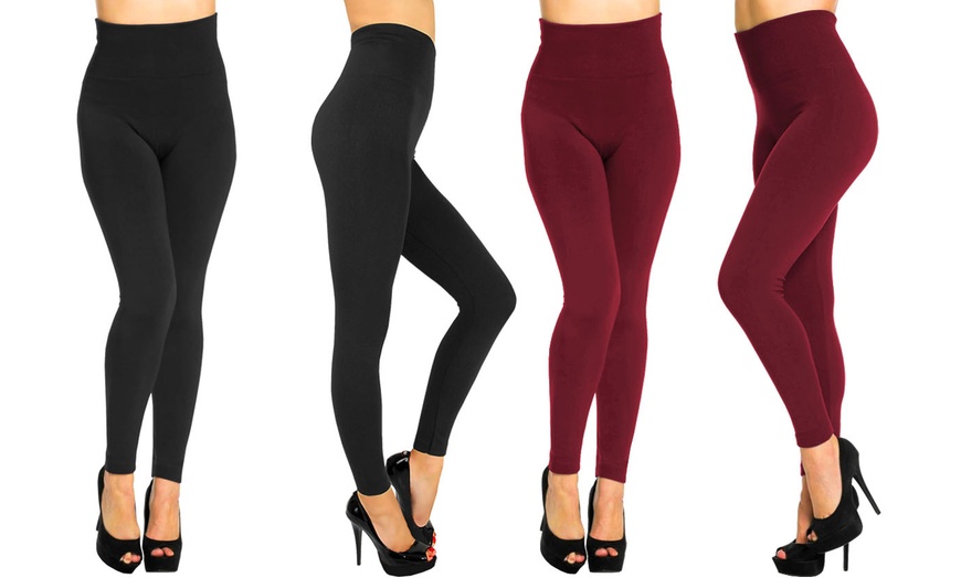 Image 7: Two-Pack High Waist Seamless Fleece Lined Leggings
