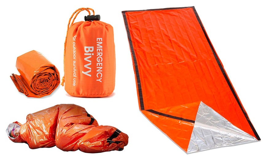 Image 1: 2-Pack Emergency Sleeping Bag Waterproof Thermal Bivy Sack Survival Camping Bag