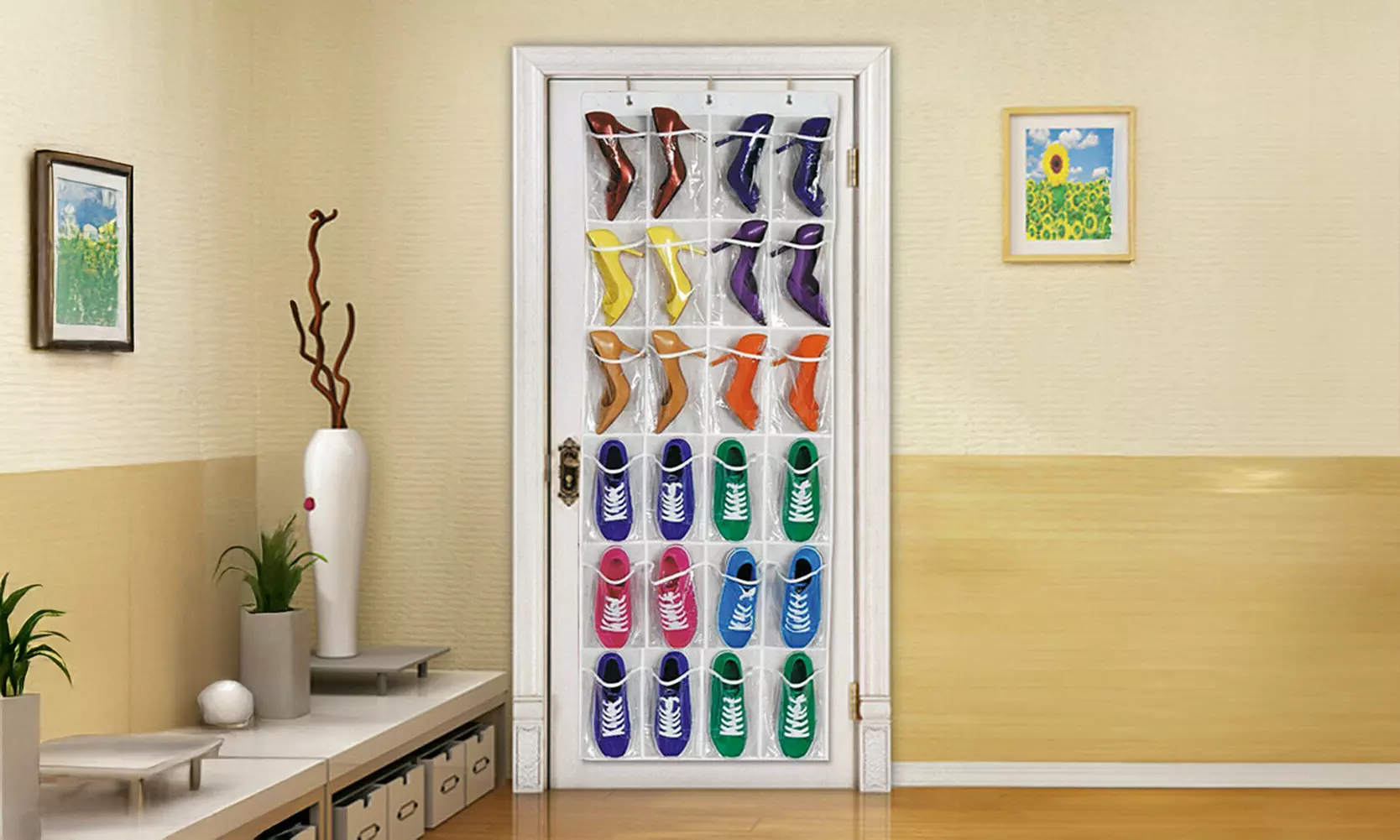 1-2 Pack 24 Wide Pockets Over the Door Shoe Organizer Hanging Shoe Holder