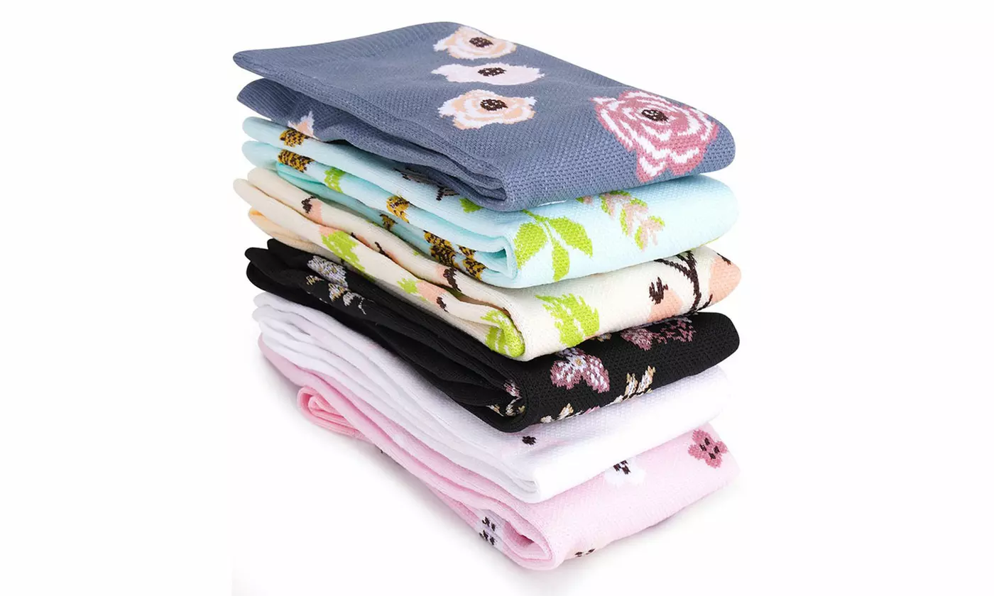 6 Pairs Knee-High Graduated Compression Socks 15-20 mmHg for Nurses Running