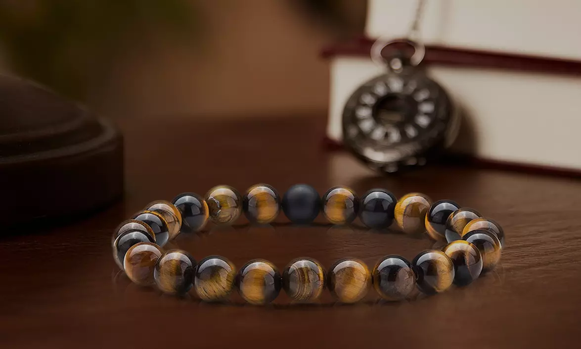 Handmade 8MM Natural Stone Prayer Beads Tiger Eye Bracelet for Men Women