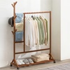 Image 3: Brown Bamboo Garment Rack with Wheels and  Bottom Shelf