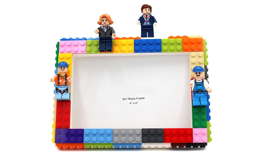 Image 4: LEGO Inspired DIY Building Block Photo Frame Tabletop Set with Figures