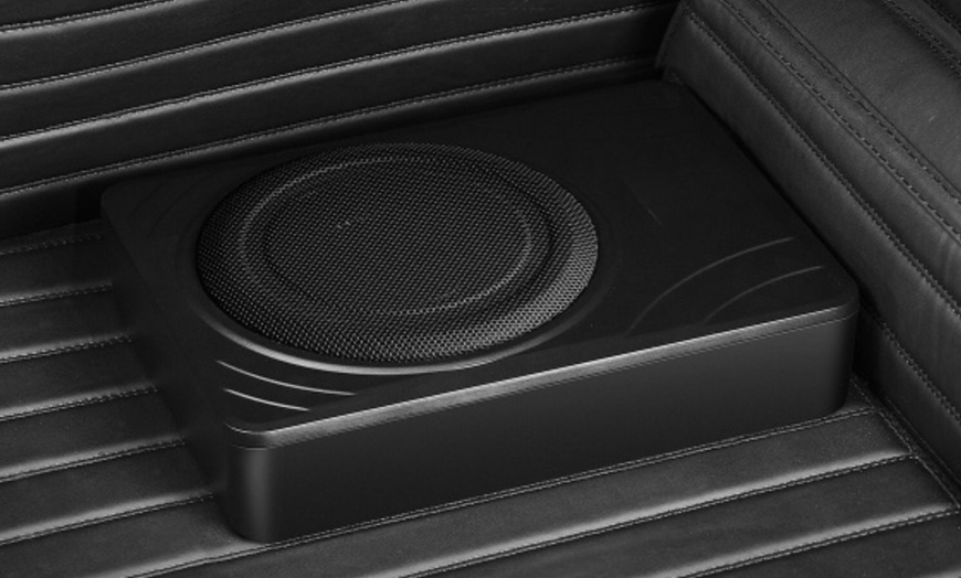 Image 1: Slim Under-Seat Amplified Car Subwoofer Sound System