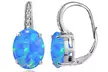 Opal and White Topaz Oval Leverback Earrings in Sterling Silver - Second Medium