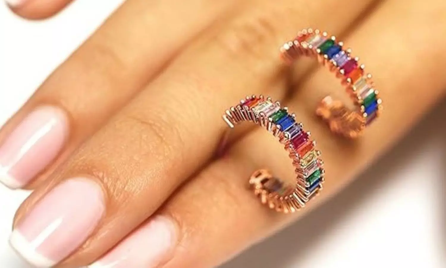 14k White Gold Plated Cubic Zirconia Multicolor Rainbow Round Hoop Stud Earrings