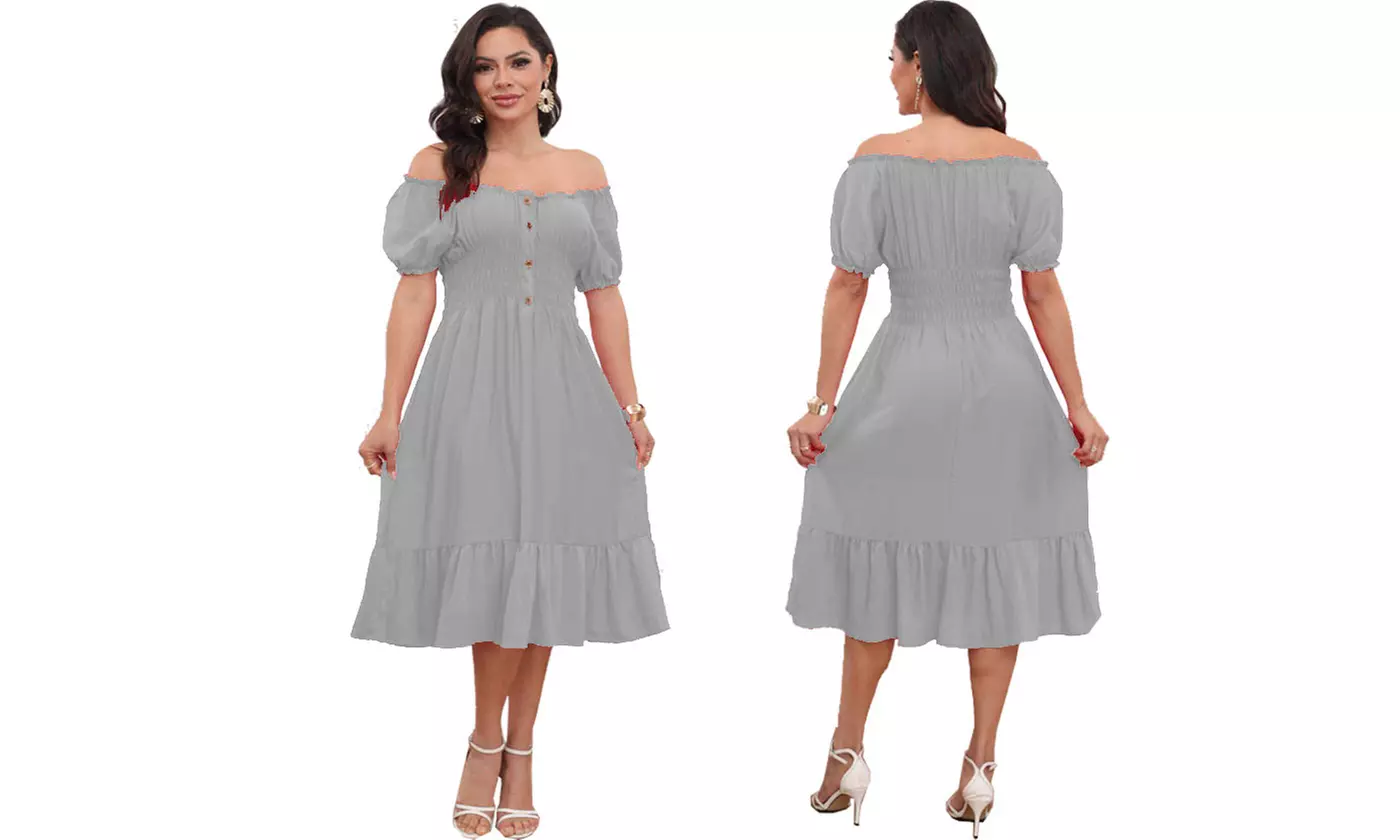 Women's Printed Bardot Gypsy Midi Dress