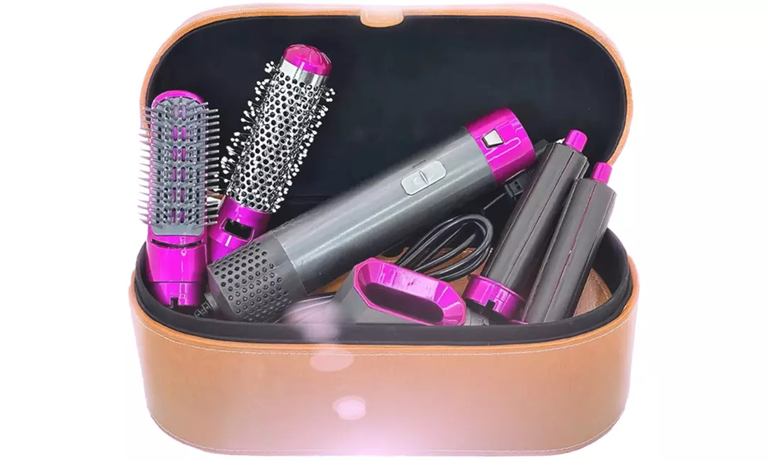 Sèche-cheveux avec 5 embouts différents et étui, pour boucler et lisser - Second Medium