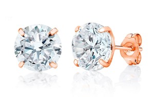 14K Solid Rose Gold Round Stud Earrings Made with Swarovski Elements