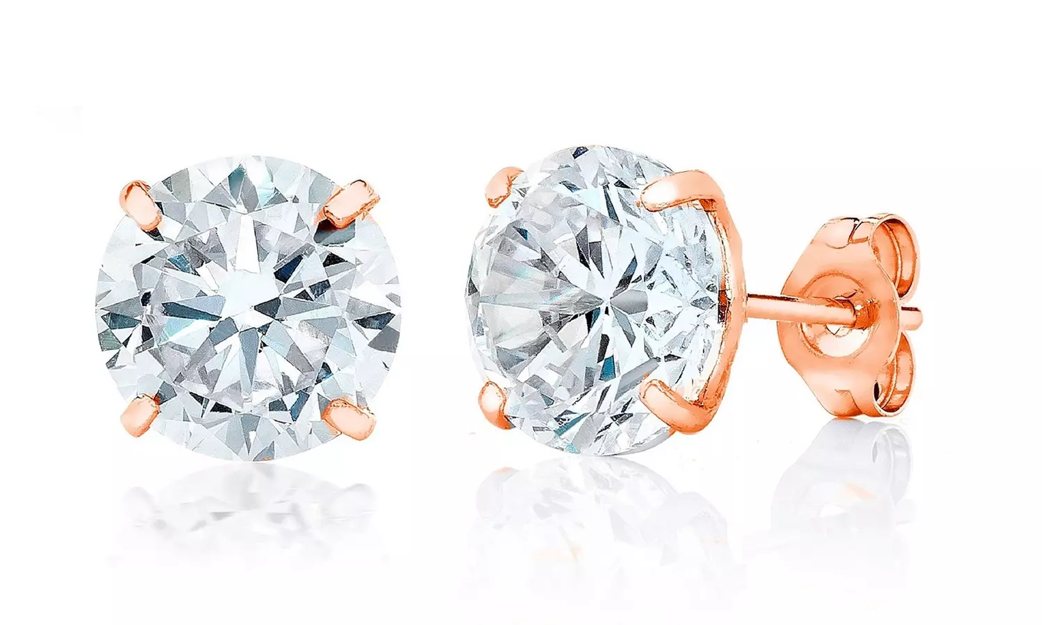 14K Solid Rose Gold Round Stud Earrings Made with Swarovski Elements - Primary Image