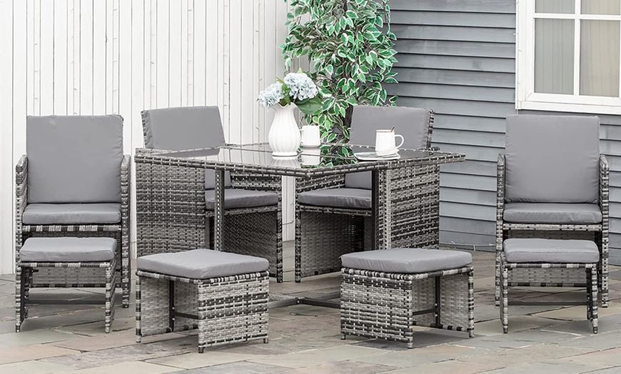 Image 2: 8 or 4 Seater Corner Rattan Garden Furniture Set with Table