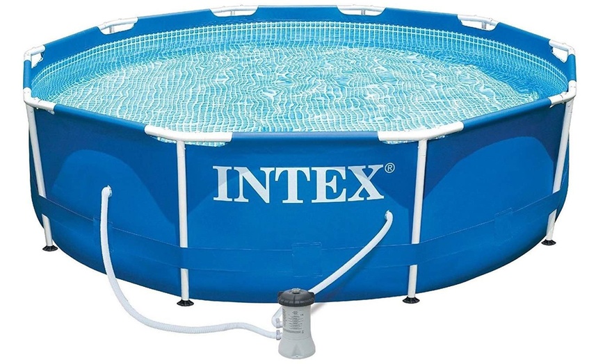 Image 1: Intex 10ft x 30" Metal Frame Pool Set