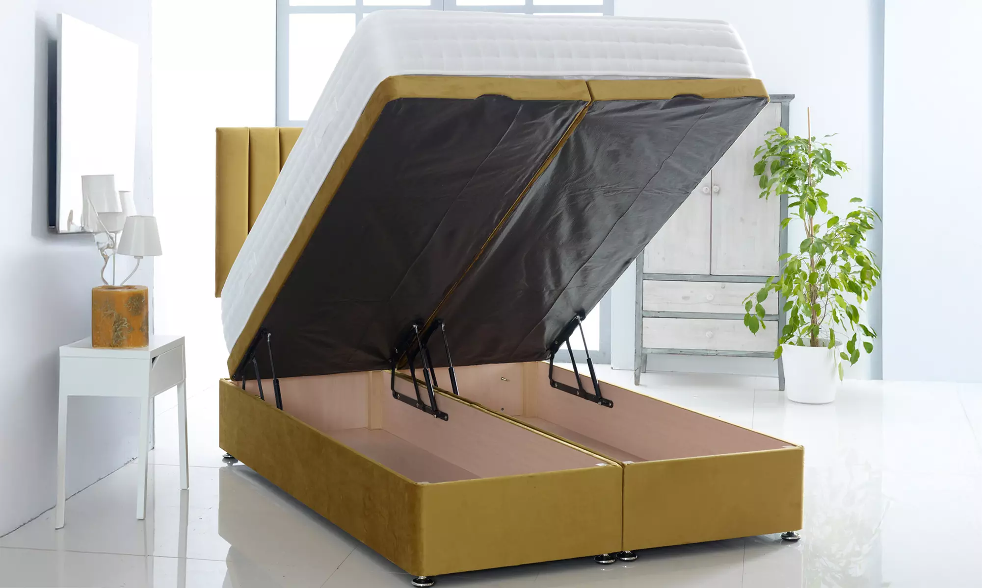 Plush Velvet Ottoman Gas Lift Bed with Memory Spring Mattress