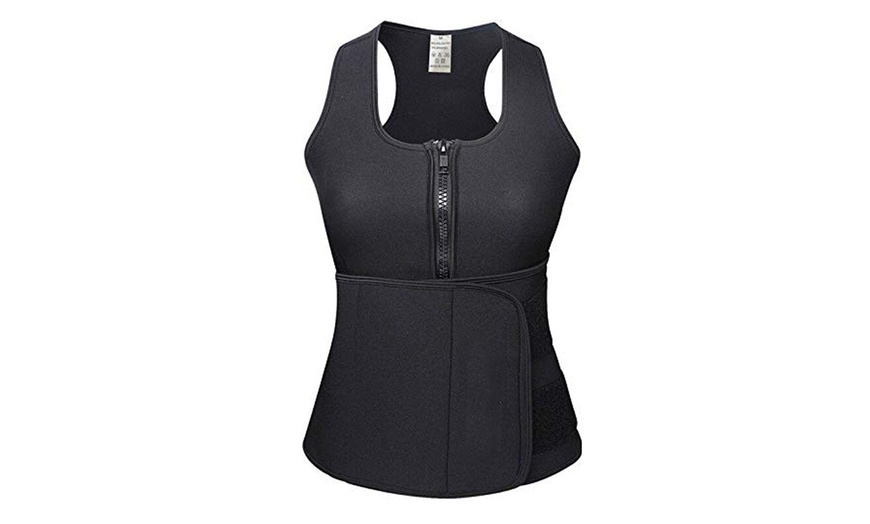 Image 4: Women Neoprene Sweat Sauna Suit Tank Top Vest with Shaper Waist Trainer Belt