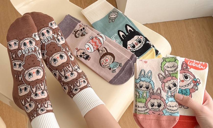 Image 1: Five Pairs of Labubu-Inspired Cotton Socks 