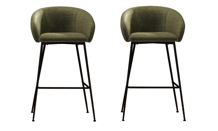 Image 2: Lote de 2 taburetes altos tapizados con respaldo, diseño contemporáneo