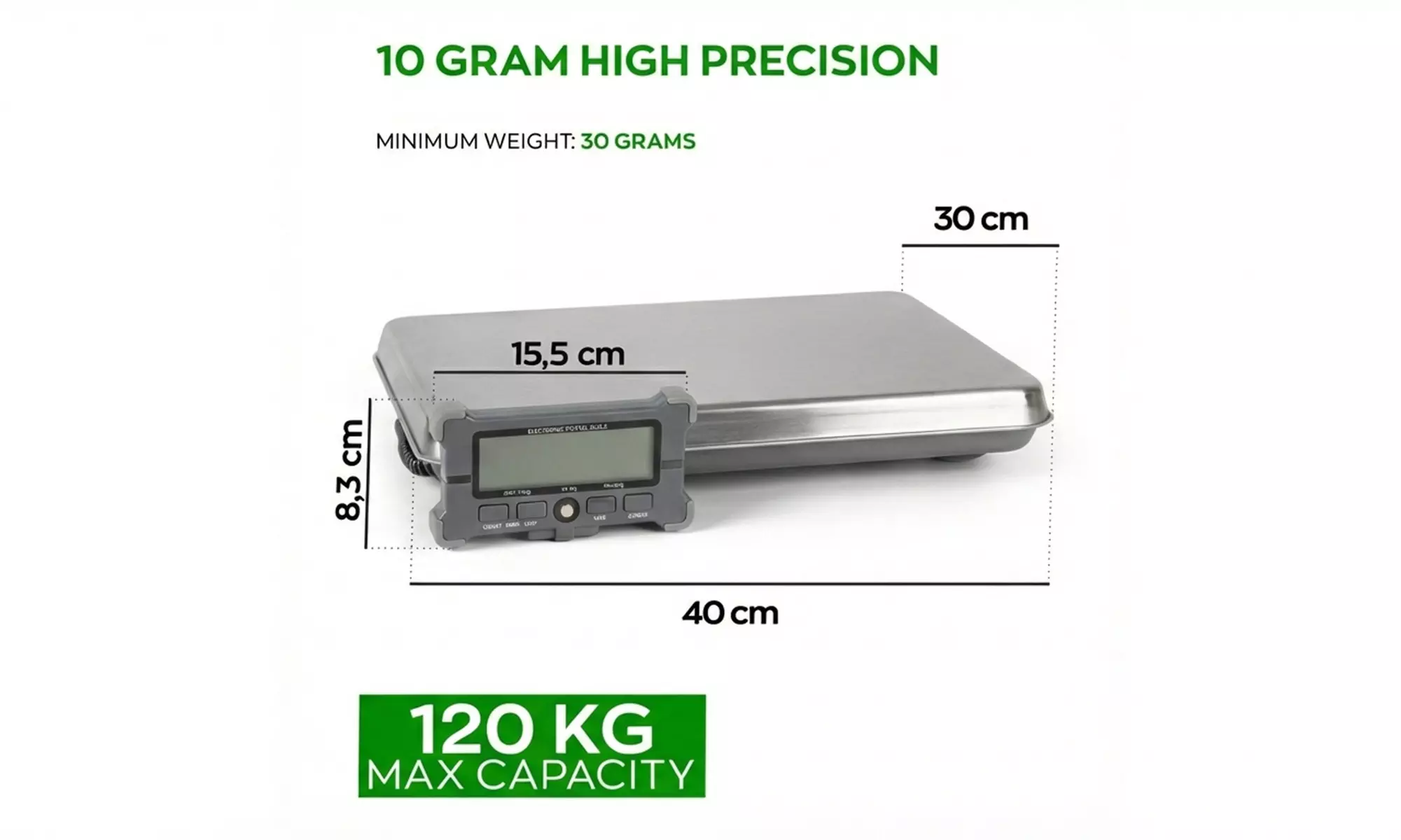 Balance industrielle pour paquets 120 kg avec écran LCD à batterie