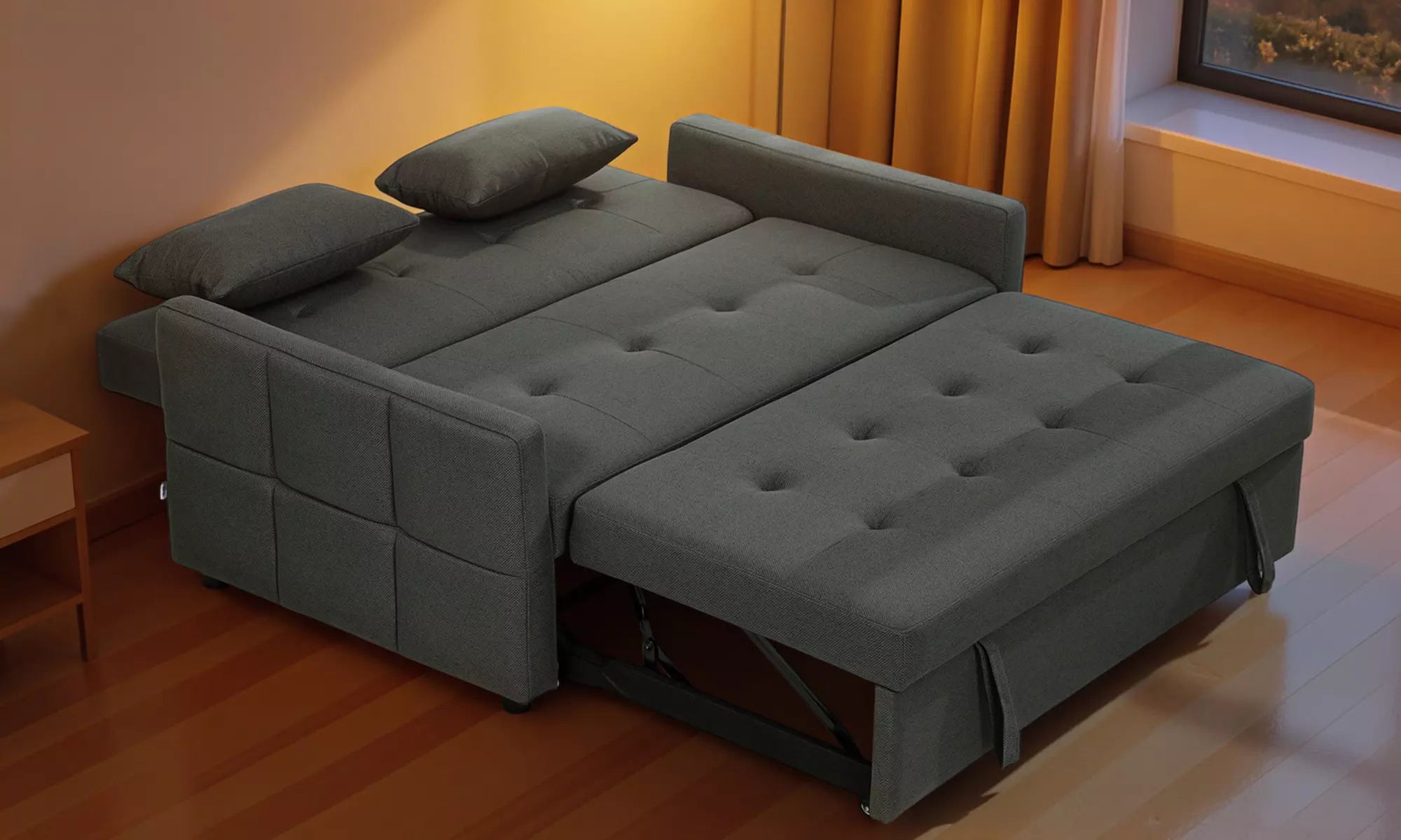 HomCom 2-in-1 Sofa Bed Convertible Lounger with Linen-Look Upholstery