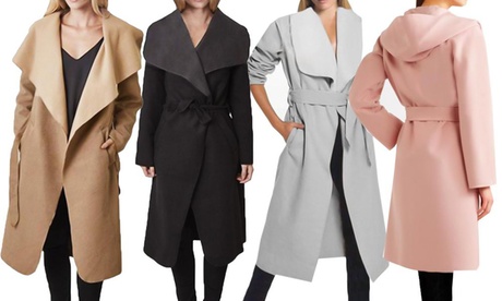 Manteau long à capuche ceinturé