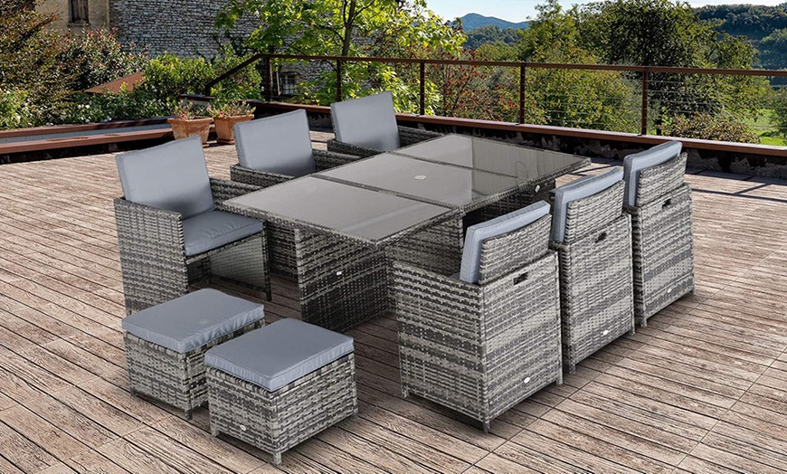 Image 10: 10-Seater Outsunny Rattan Garden Furniture Set with Cushions and Table