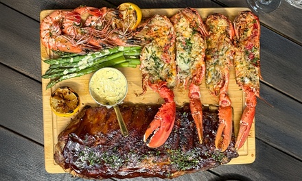 Surf & Turf: Whole Lobster, Ribs and Seafood Platter with Bottle of Wine for Two - Dell Boyz American Diner and Bar