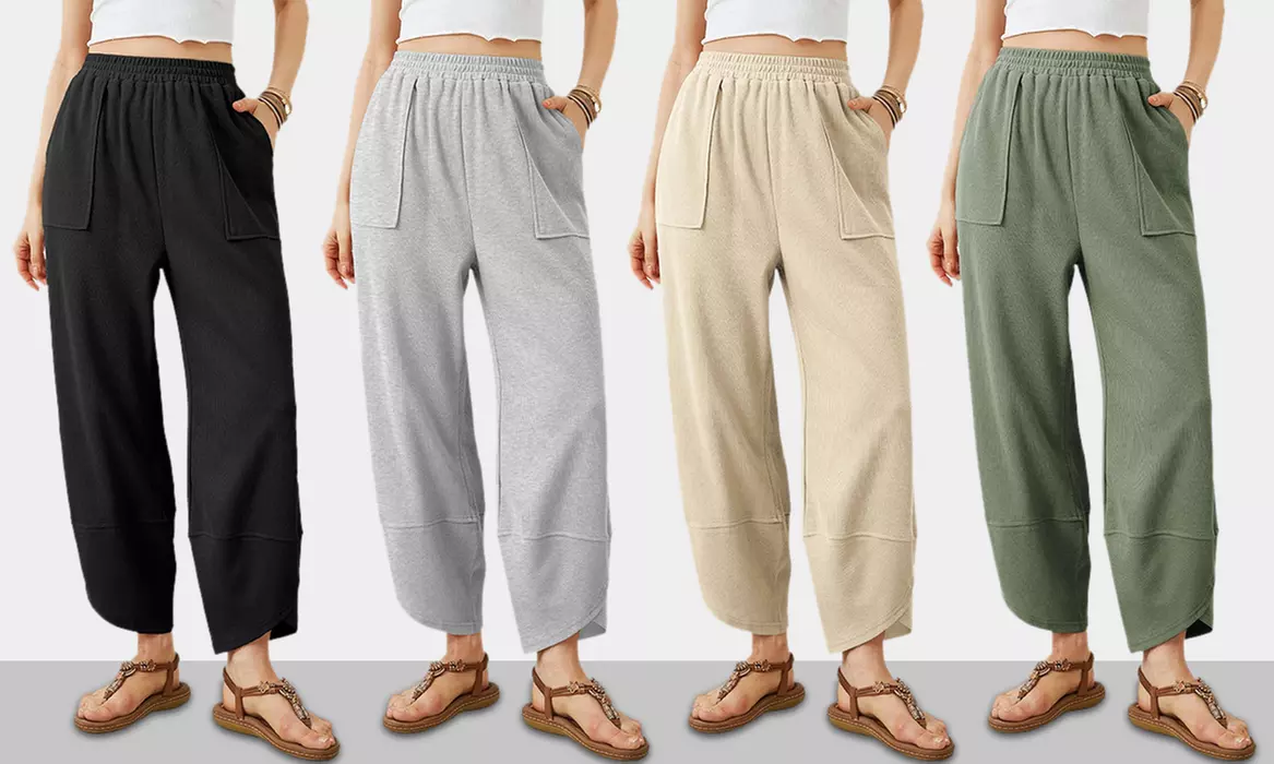 Womens Wide Leg Harem Pants Casual Elastic Waist Comfy Palazzo Baggy Sweatpants