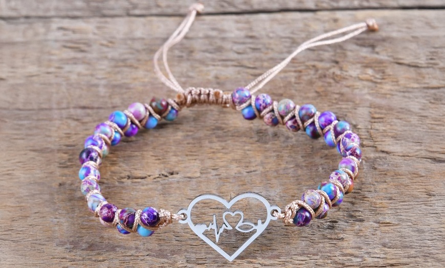 Image 9: 1x oder 2x Jaspis-Edelstein-Armband mit Herz-Anhänger