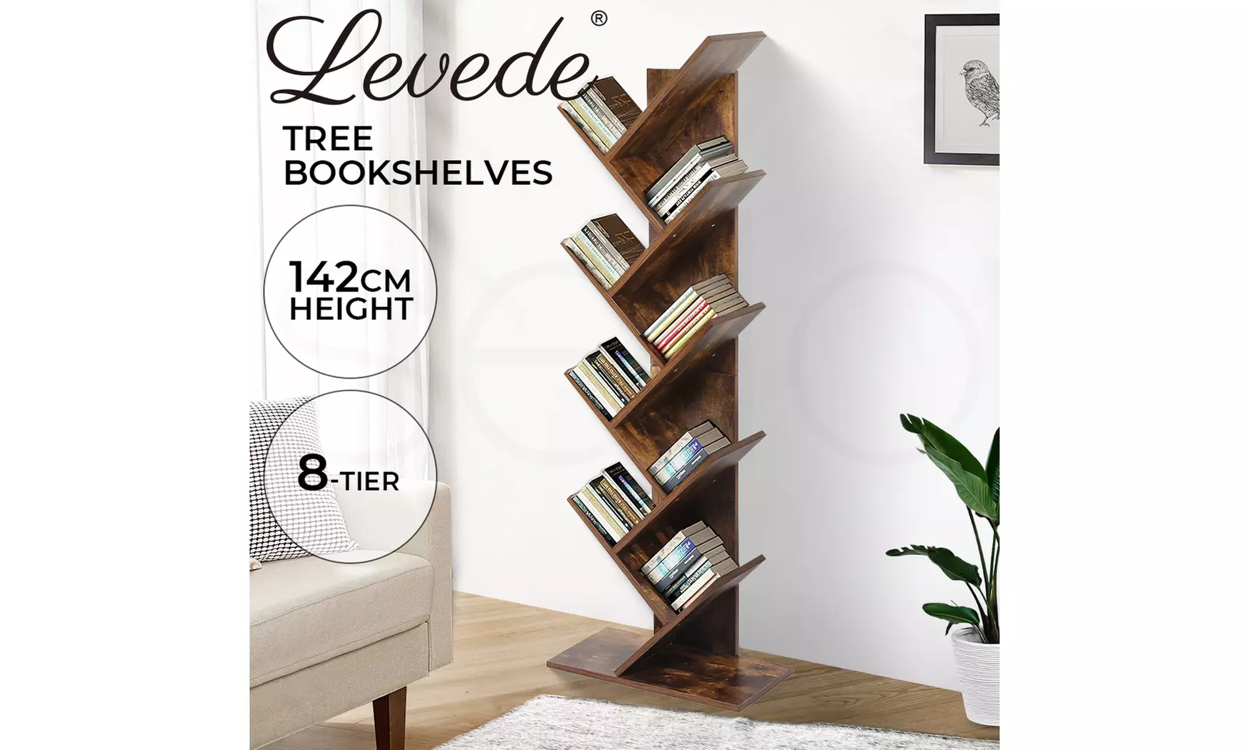 Levede 8-Tier Tree Bookshelf