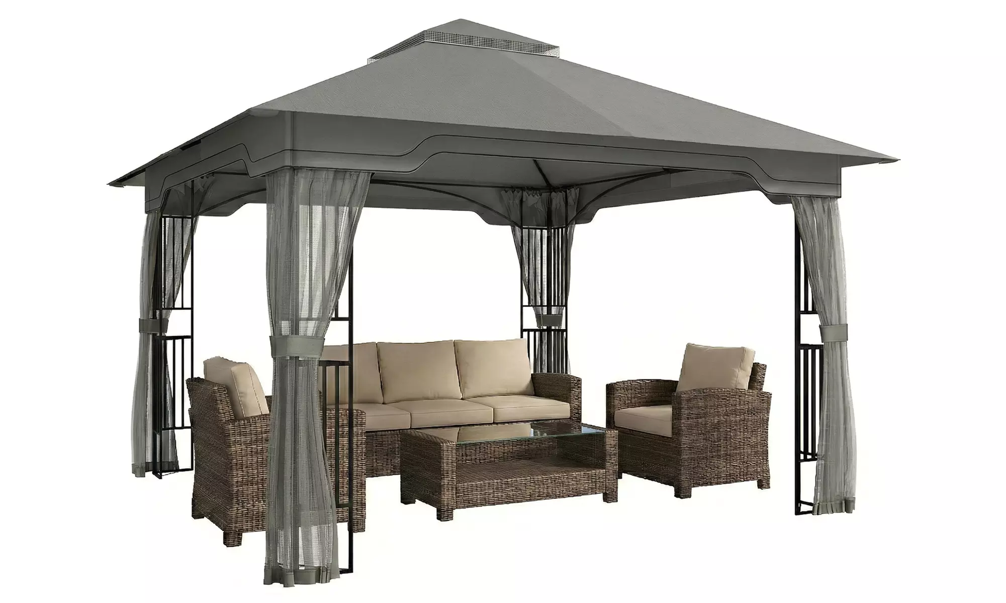 Outsunny Double-Tier Garden Gazebo with Mesh Panels