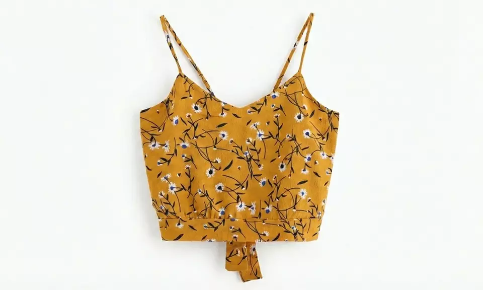 Women’s Back Tie V-Neck Cami Top in Floral or Stripe Designs