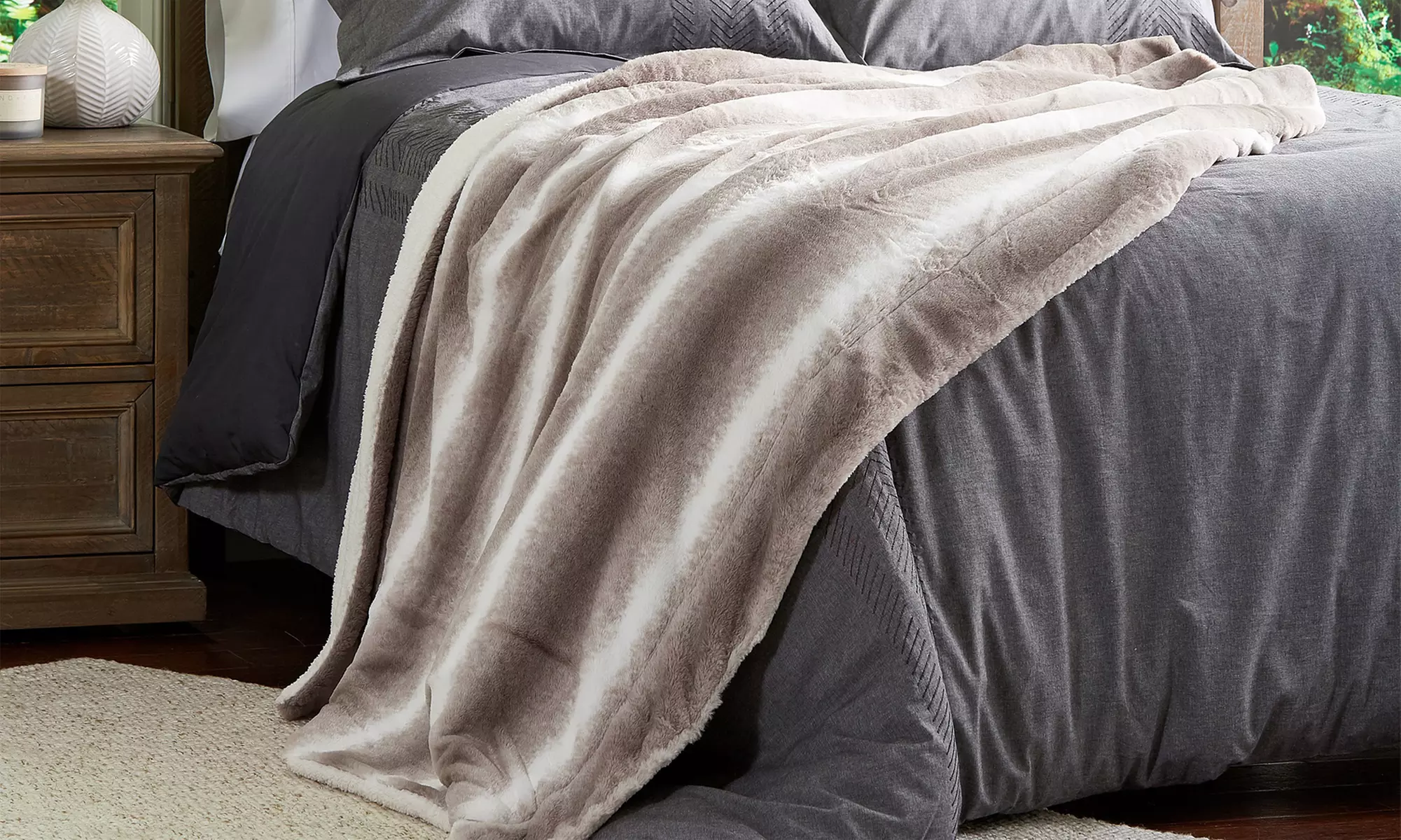 Oversized Faux Rabbit Fur Throw Blanket. Multiple Colors Available.